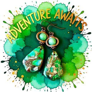 Big Bold & Bodacious! OOAK! Green Sea Sediment Jasper & Copper Dangle Earrings